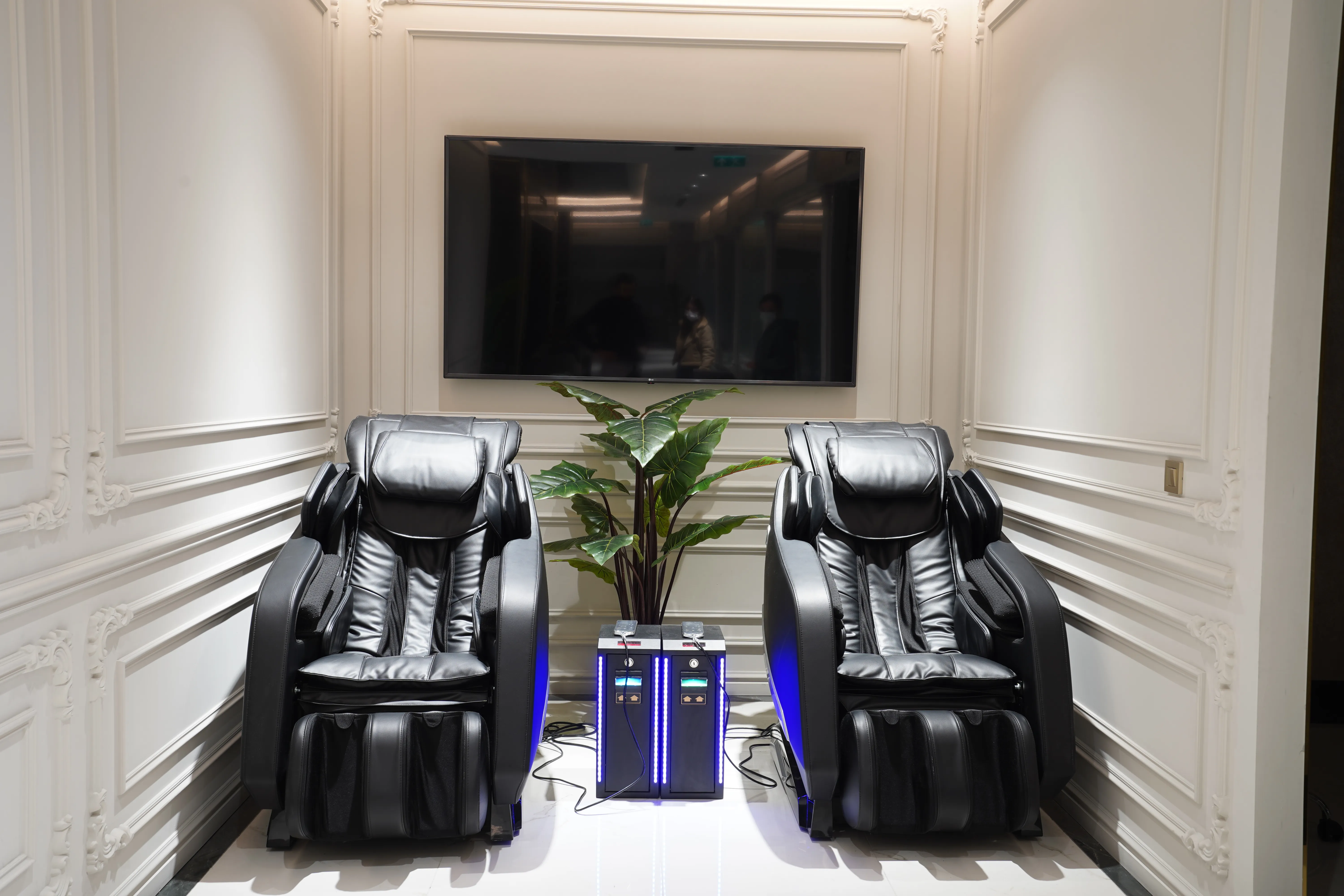 Waiting room with massage chairs